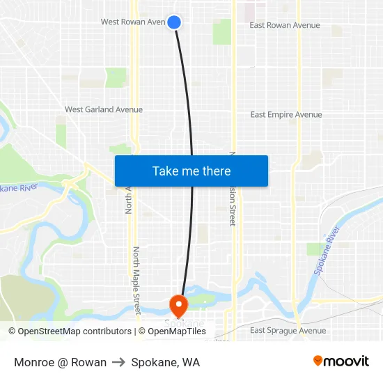 Monroe @ Rowan to Spokane, WA map