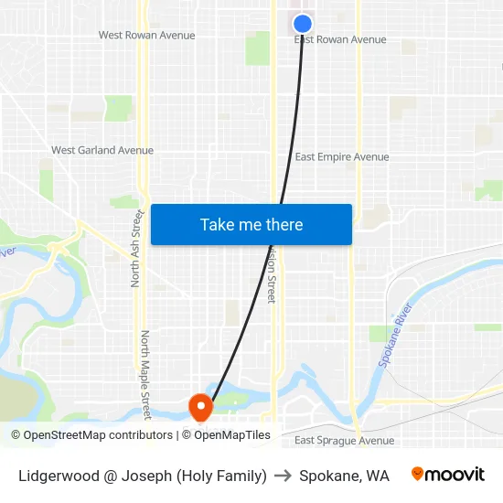 Lidgerwood @ Joseph (Holy Family) to Spokane, WA map
