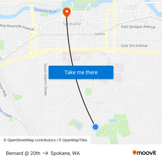 Bernard @ 20th to Spokane, WA map
