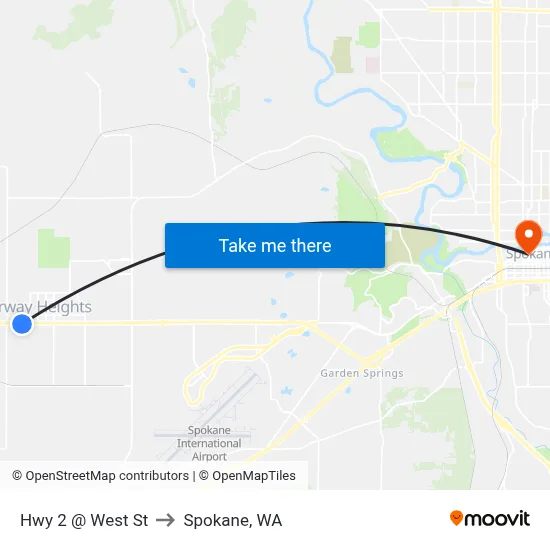 Hwy 2 @ West St to Spokane, WA map
