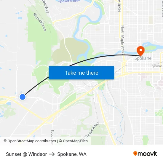 Sunset @ Windsor to Spokane, WA map