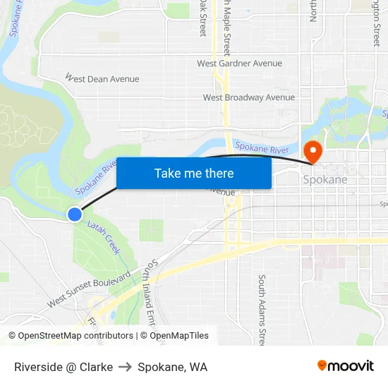 Riverside @ Clarke to Spokane, WA map