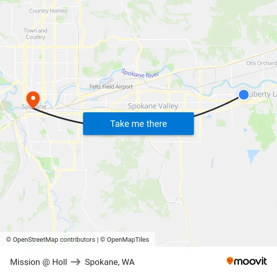 Mission @ Holl to Spokane, WA map