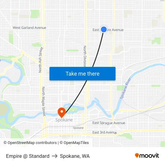Empire @ Standard to Spokane, WA map