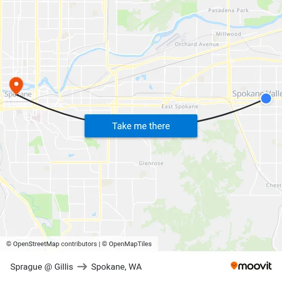 Sprague @ Gillis to Spokane, WA map