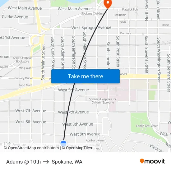 Adams @ 10th to Spokane, WA map