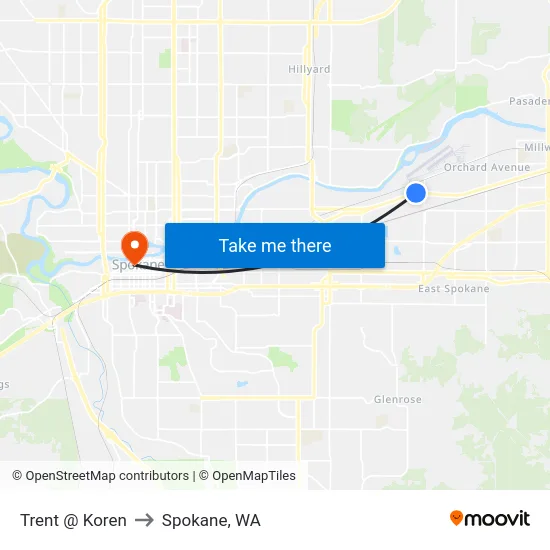 Trent @ Koren to Spokane, WA map