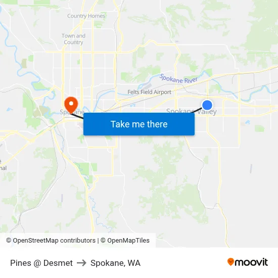 Pines @ Desmet to Spokane, WA map