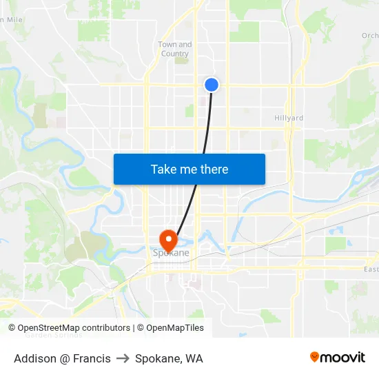 Addison @ Francis to Spokane, WA map