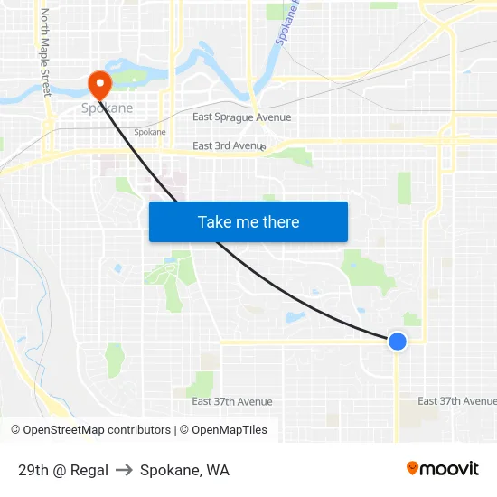 29th @ Regal to Spokane, WA map