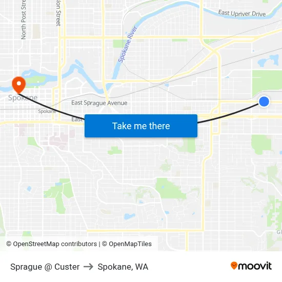 Sprague @ Custer to Spokane, WA map
