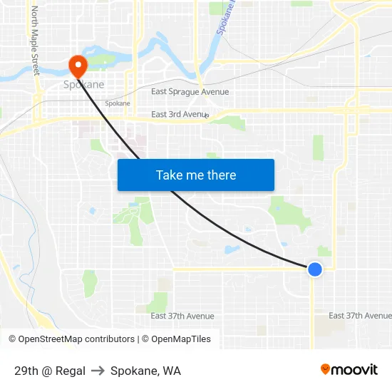 29th @ Regal to Spokane, WA map