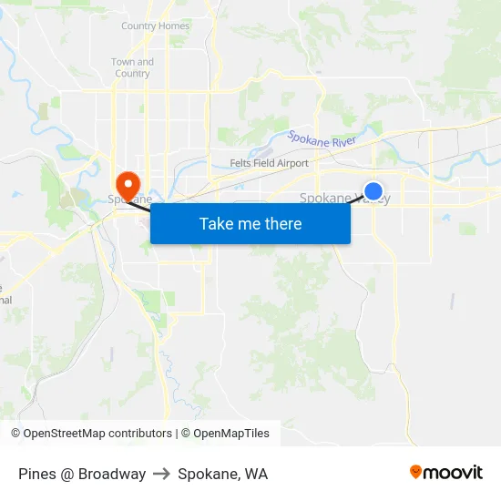 Pines @ Broadway to Spokane, WA map