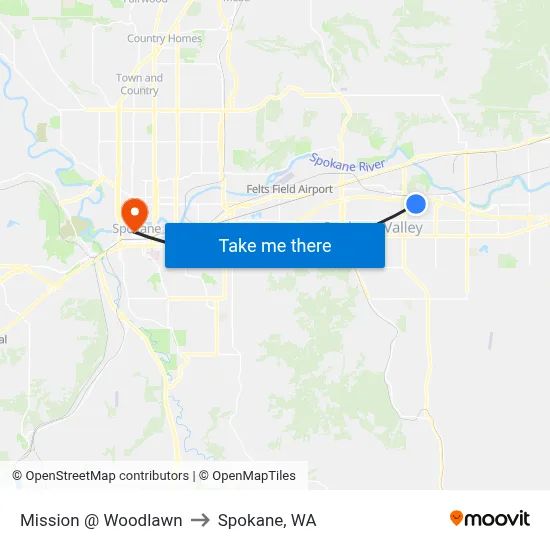 Mission @ Woodlawn to Spokane, WA map