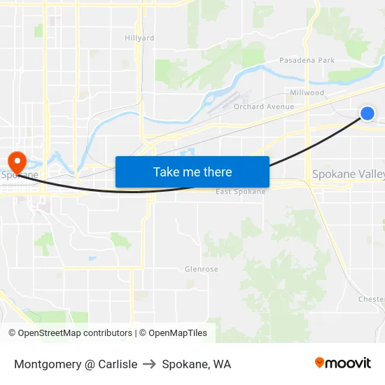 Montgomery @ Carlisle to Spokane, WA map