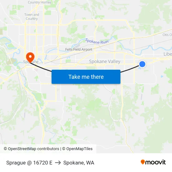 Sprague @ 16720 E to Spokane, WA map