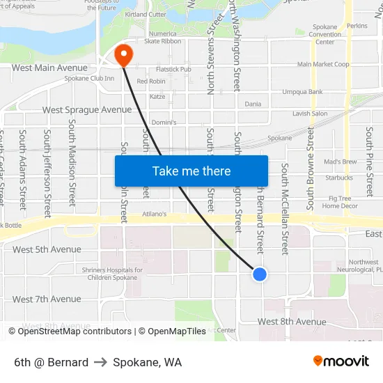 6th @ Bernard to Spokane, WA map