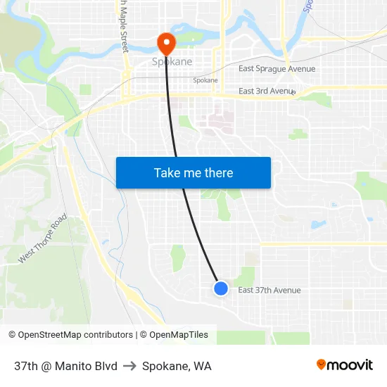 37th @ Manito Blvd to Spokane, WA map