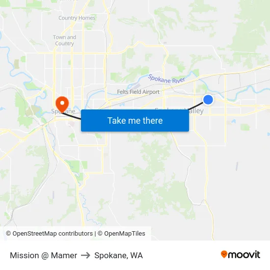 Mission @ Mamer to Spokane, WA map