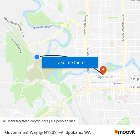 Government Way @ N1202 to Spokane, WA map