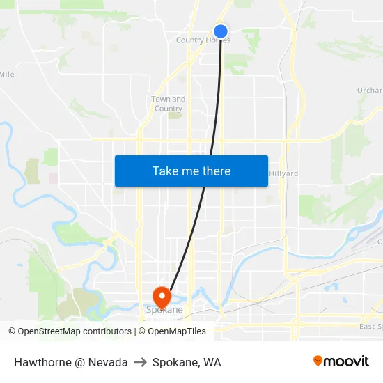 Hawthorne @ Nevada to Spokane, WA map