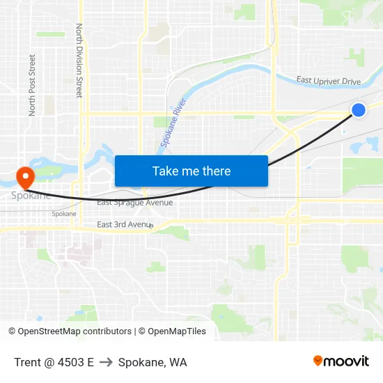 Trent @ 4503 E to Spokane, WA map