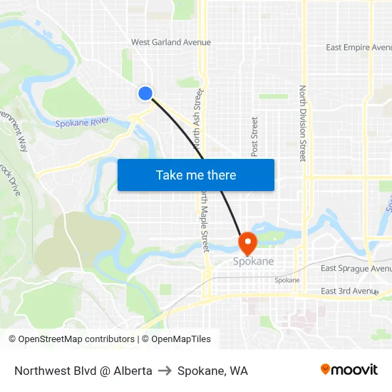 Northwest Blvd @ Alberta to Spokane, WA map