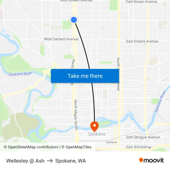 Wellesley @ Ash to Spokane, WA map