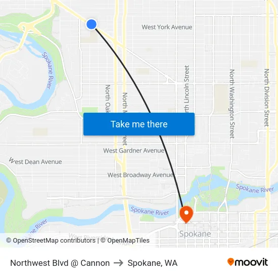 Northwest Blvd @ Cannon to Spokane, WA map
