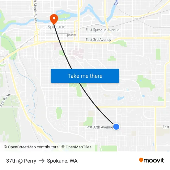 37th @ Perry to Spokane, WA map
