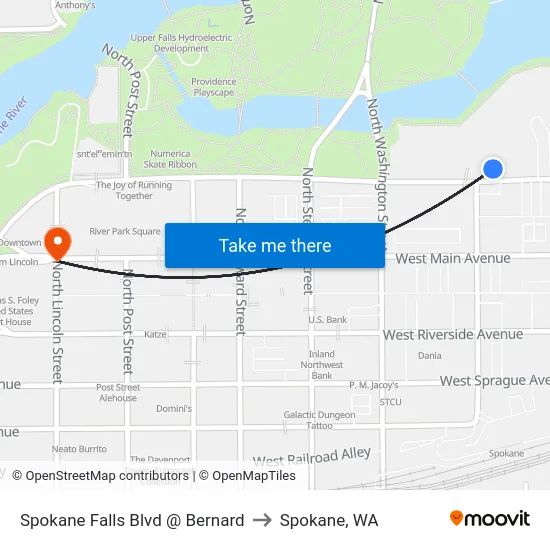 Spokane Falls Blvd @ Bernard to Spokane, WA map