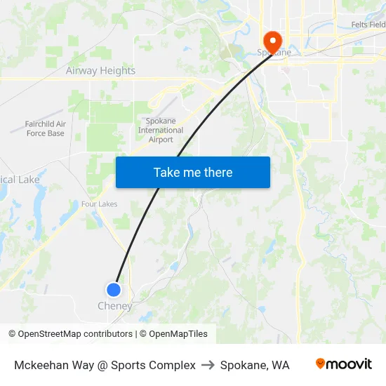 Mckeehan Way @ Sports Complex to Spokane, WA map