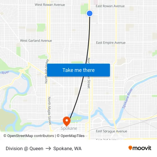 Division @ Queen to Spokane, WA map