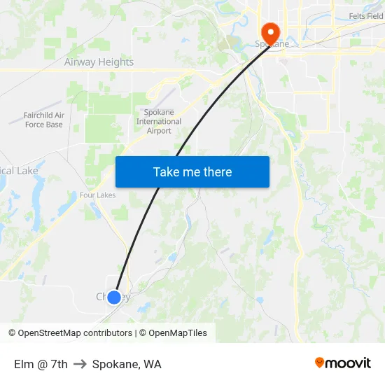 Elm @ 7th to Spokane, WA map