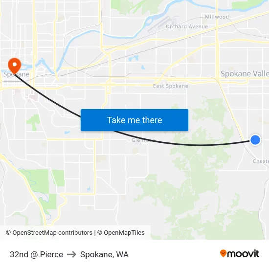 32nd @ Pierce to Spokane, WA map
