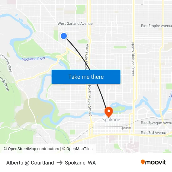 Alberta @ Courtland to Spokane, WA map