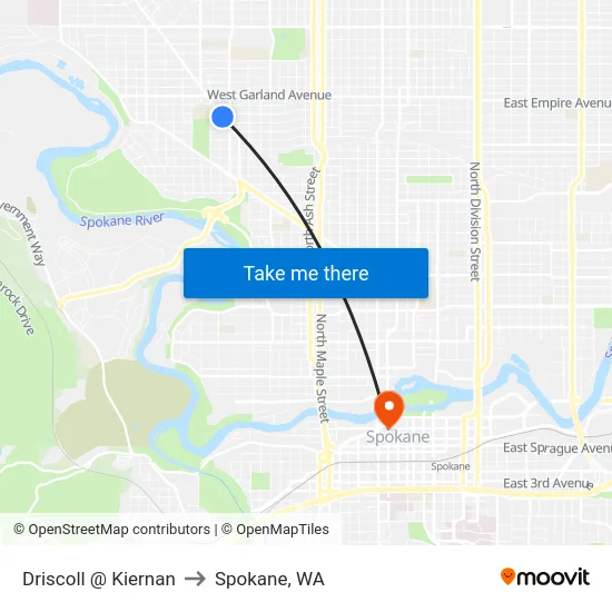 Driscoll @ Kiernan to Spokane, WA map