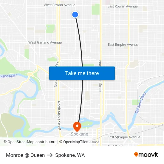 Monroe @ Queen to Spokane, WA map