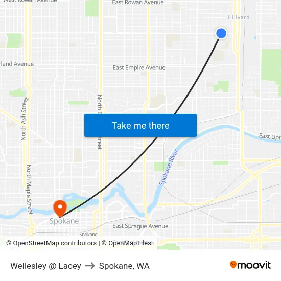 Wellesley @ Lacey to Spokane, WA map
