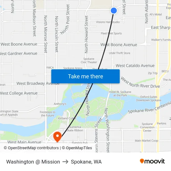 Washington @ Mission to Spokane, WA map