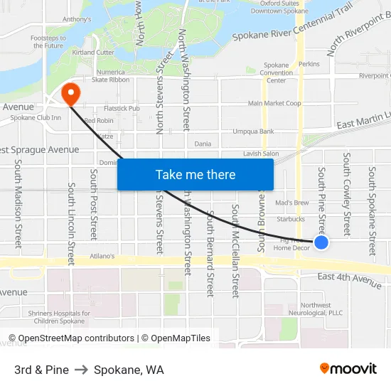 3rd & Pine to Spokane, WA map