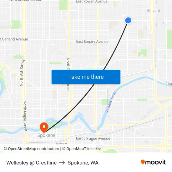 Wellesley @ Crestline to Spokane, WA map