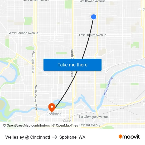 Wellesley @ Cincinnati to Spokane, WA map