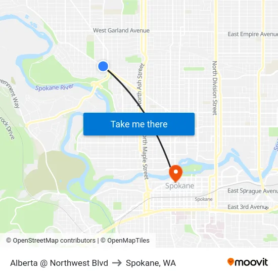 Alberta @ Northwest Blvd to Spokane, WA map