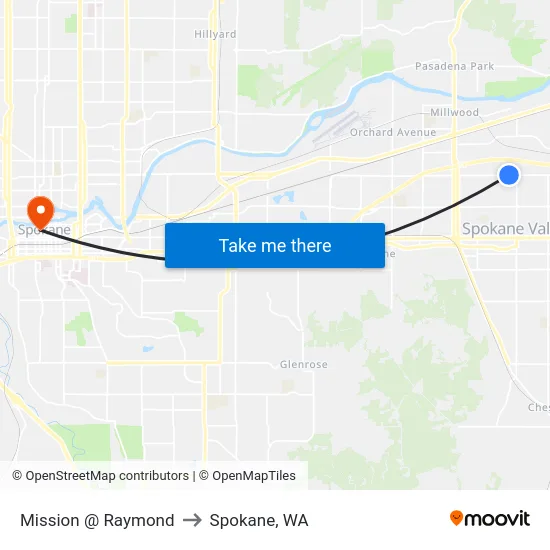 Mission @ Raymond to Spokane, WA map