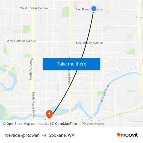 Nevada @ Rowan to Spokane, WA map