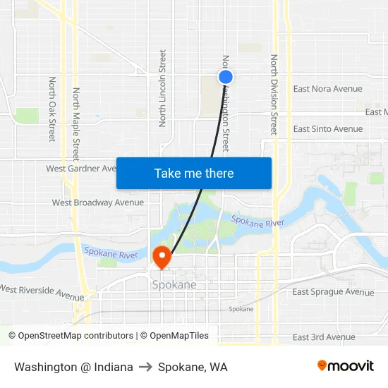 Washington @ Indiana to Spokane, WA map