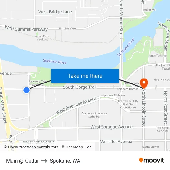 Main @ Cedar to Spokane, WA map