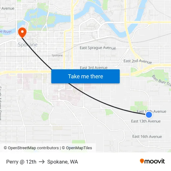 Perry @ 12th to Spokane, WA map