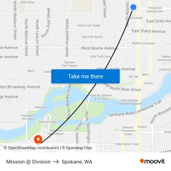 Mission @ Division to Spokane, WA map